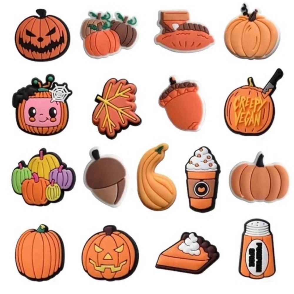 Crocs charms are a mix of 17  fall and Halloween-themed designs.NWT